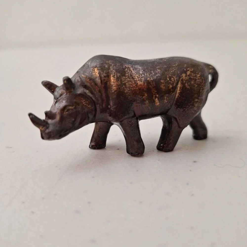 Early Antique Brass Rhinoceros Figure Miniature 2.75